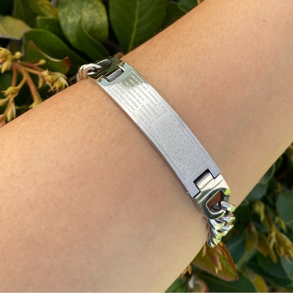 Lord’s Prayer Men Bracelet Stainless Steel/Padre Nuestro Acero Inoxidable Unisex - Picture 1 of 6